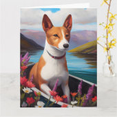 Basenji Dog auf einem Paddel: Ein Landschaftliches Karte (Gelbe Blume)