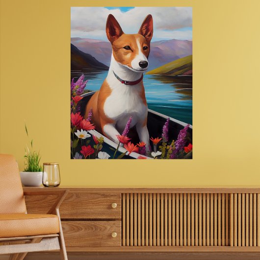 Basenji Dog auf einem Paddel: Ein Landschaftliches Poster (Wohnzimmer 2)