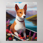 Basenji Dog auf einem Paddel: Ein Landschaftliches Poster (Vorne)