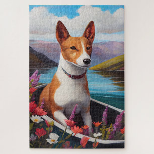 Basenji Dog auf einem Paddel: Ein Landschaftliches Puzzle