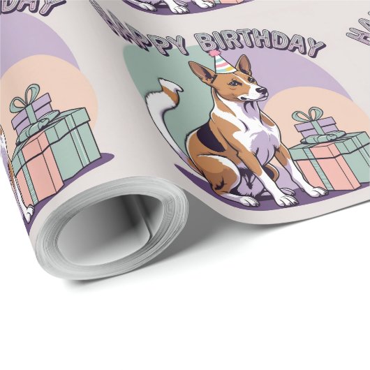 Basenji Dog Colorful Geschenkpapier (Rolleneckpunkt)