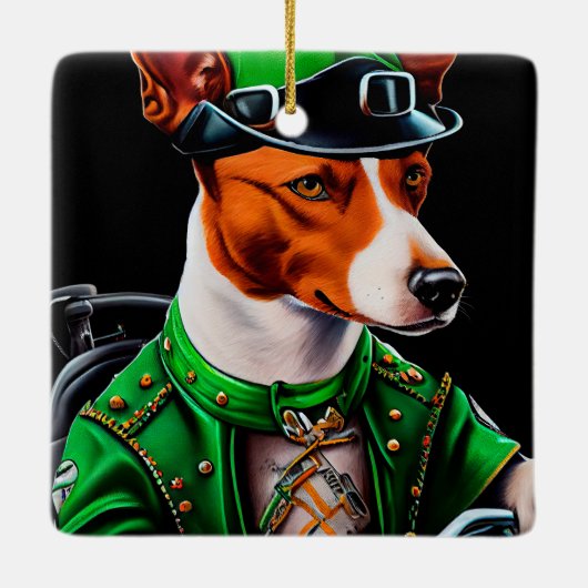 Basenji Dog Fahrrad St. Patrick's Day Keramikornament (Rückseite)