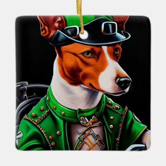 Basenji Dog Fahrrad St. Patrick's Day Keramikornament (Vorderseite)