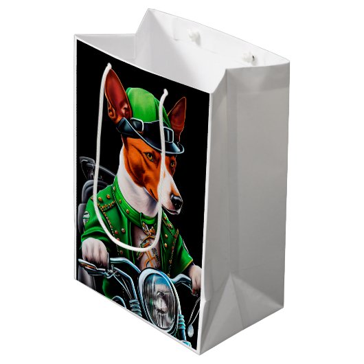 Basenji Dog Fahrrad St. Patrick's Day Mittlere Geschenktüte (Vorderseite Schrägansicht)