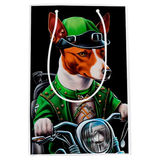 Basenji Dog Fahrrad St. Patrick's Day Mittlere Geschenktüte (Vorderseite)