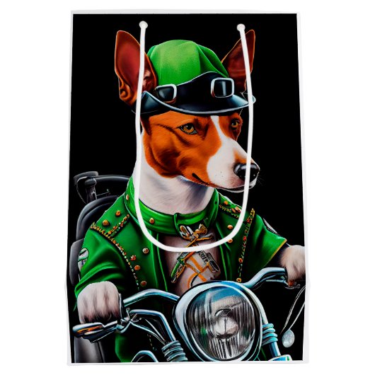 Basenji Dog Fahrrad St. Patrick's Day Mittlere Geschenktüte (Rückseite)