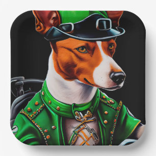 Basenji Dog Fahrrad St. Patrick's Day Pappteller