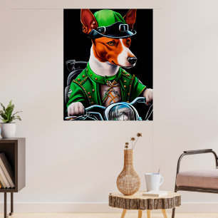 Basenji Dog Fahrrad St. Patrick's Day Poster