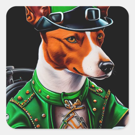 Basenji Dog Fahrrad St. Patrick's Day Quadratischer Aufkleber (Vorderseite)