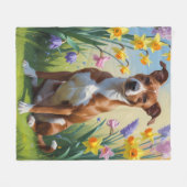 Basenji Dog Frühlingsblumen Malerei Fleecedecke (Vorderseite (Horizontal))