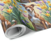 Basenji Dog Frühlingsblumen Malerei Geschenkpapier (Rolleneckpunkt)