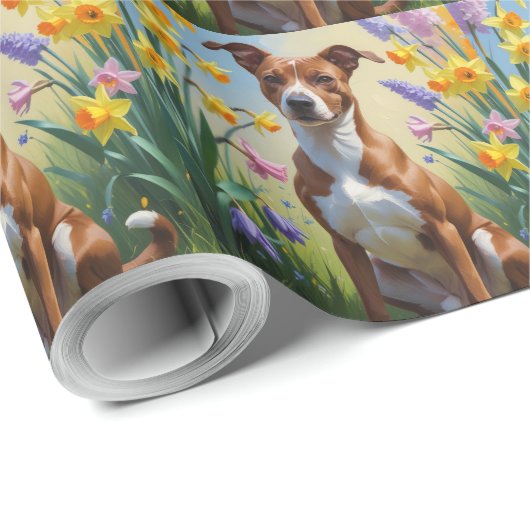 Basenji Dog Frühlingsblumen Malerei Geschenkpapier (Rolleneckpunkt)