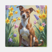 Basenji Dog Frühlingsblumen Malerei Magnet (Vorne)