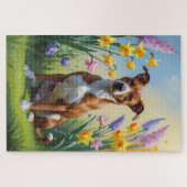 Basenji Dog Frühlingsblumen Malerei Puzzle (Horizontal)