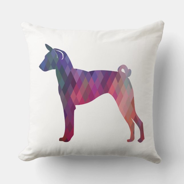 Basenji Dog Geo Muster Silhouette Rosa Kissen (Vorderseite)