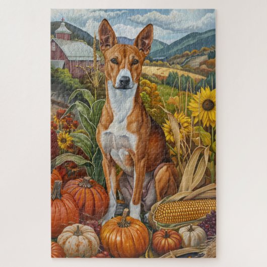 Basenji Dog Herbsternte Erntedank Holiday Puzzle (Vertikal)