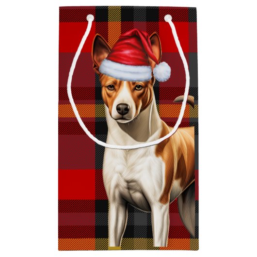 Basenji Dog Holiday Rot und Grün Karierte Weihnach Kleine Geschenktüte (Rückseite)