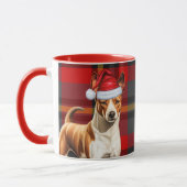 Basenji Dog Holiday Rot und Grün Karierte Weihnach Tasse (Links)