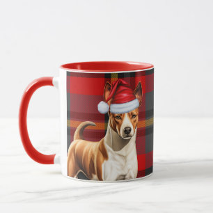 Basenji Dog Holiday Rot und Grün Karierte Weihnach Tasse