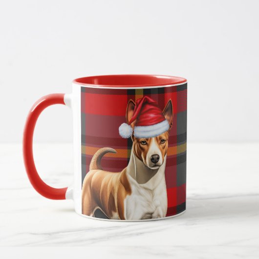 Basenji Dog Holiday Rot und Grün Karierte Weihnach Tasse (Links)