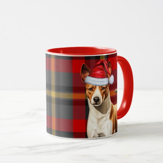 Basenji Dog Holiday Rot und Grün Karierte Weihnach Tasse (VorderseiteRechts)