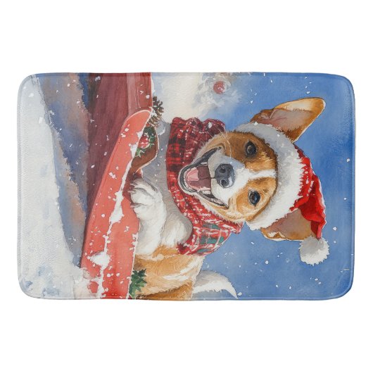 Basenji Dog in Sledge Lass es Schnee Weihnachten Badematte (Vorderseite)