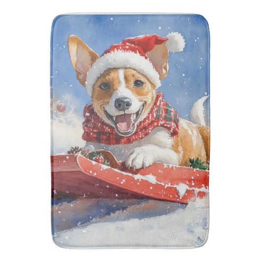 Basenji Dog in Sledge Lass es Schnee Weihnachten Badematte (Vorderseite Vertikal)