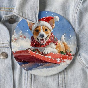 Basenji Dog in Sledge Lass es Schnee Weihnachten Button