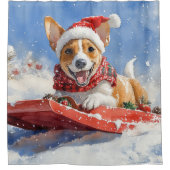 Basenji Dog in Sledge Lass es Schnee Weihnachten Duschvorhang (Vorderseite)