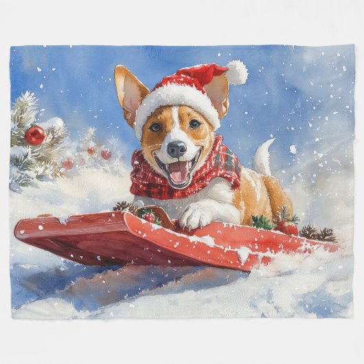 Basenji Dog in Sledge Lass es Schnee Weihnachten Fleecedecke (Vorderseite (Horizontal))