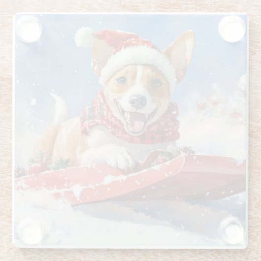 Basenji Dog in Sledge Lass es Schnee Weihnachten Glasuntersetzer (Rückseite)