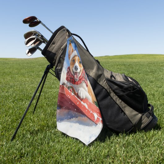 Basenji Dog in Sledge Lass es Schnee Weihnachten Golfhandtuch (Gras)