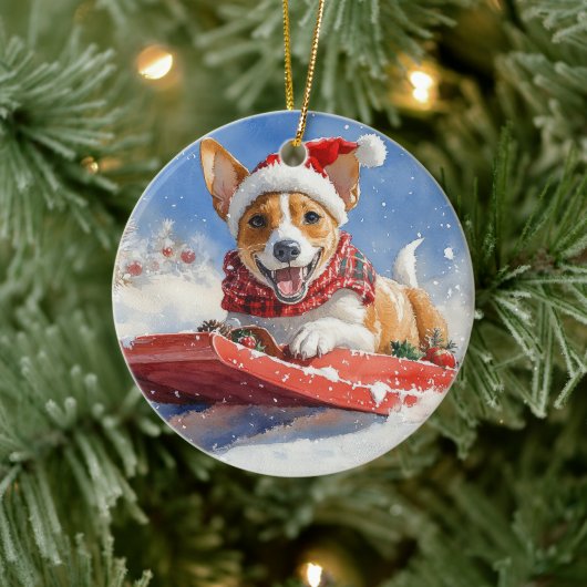 Basenji Dog in Sledge Lass es Schnee Weihnachten Keramik Ornament (Baum)
