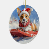 Basenji Dog in Sledge Lass es Schnee Weihnachten Keramik Ornament (Rechts)