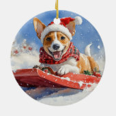 Basenji Dog in Sledge Lass es Schnee Weihnachten Keramik Ornament (Hinten)