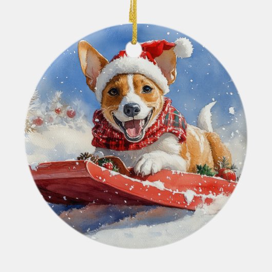 Basenji Dog in Sledge Lass es Schnee Weihnachten Keramik Ornament (Hinten)