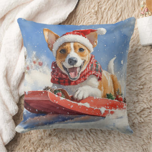 Basenji Dog in Sledge Lass es Schnee Weihnachten Kissen