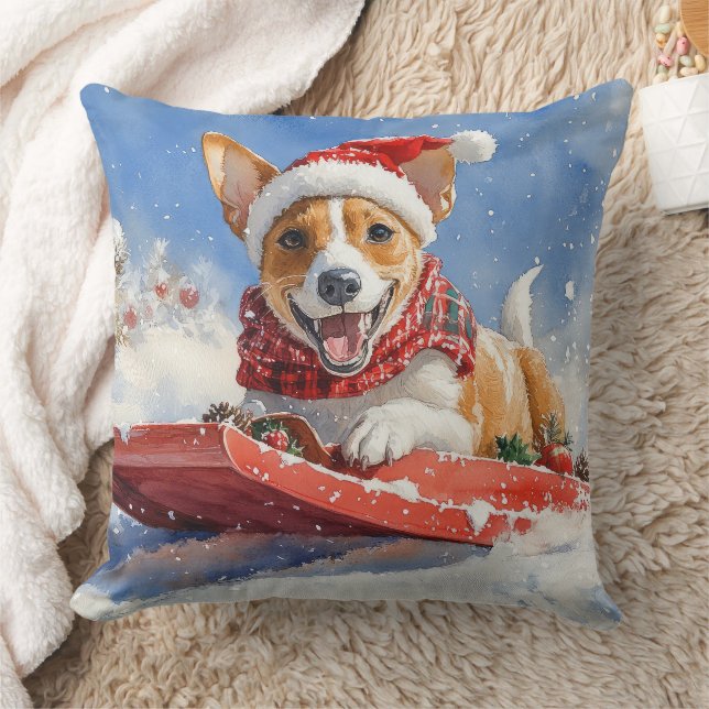 Basenji Dog in Sledge Lass es Schnee Weihnachten Kissen (Decke)