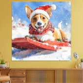 Basenji Dog in Sledge Lass es Schnee Weihnachten Leinwanddruck (Insitu (Wohnzimmer))