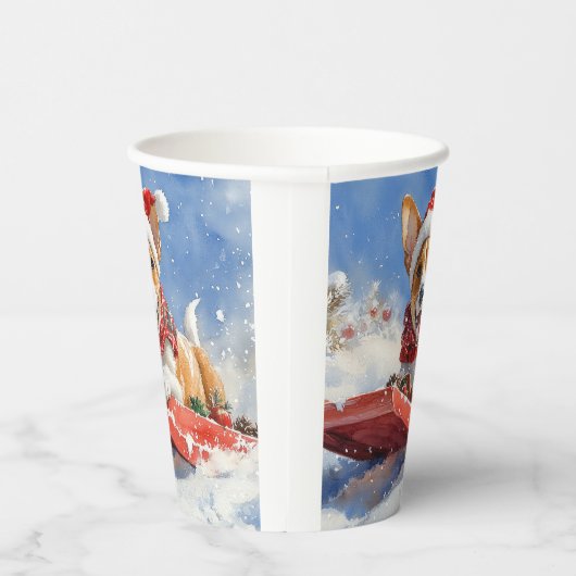 Basenji Dog in Sledge Lass es Schnee Weihnachten Pappbecher (Rechts)