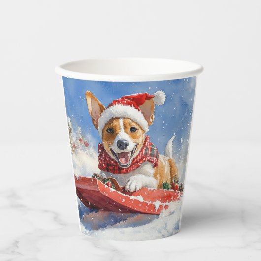 Basenji Dog in Sledge Lass es Schnee Weihnachten Pappbecher (Vorderseite)