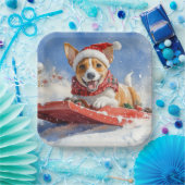 Basenji Dog in Sledge Lass es Schnee Weihnachten Pappteller (Party)