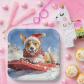 Basenji Dog in Sledge Lass es Schnee Weihnachten Pappteller (Party)