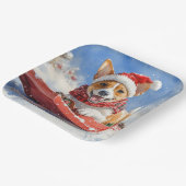 Basenji Dog in Sledge Lass es Schnee Weihnachten Pappteller (Gewinkelt)