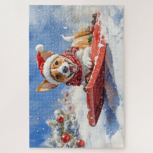 Basenji Dog in Sledge Lass es Schnee Weihnachten Puzzle (Vertikal)