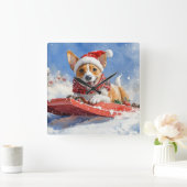 Basenji Dog in Sledge Lass es Schnee Weihnachten Quadratische Wanduhr (Zuhause)