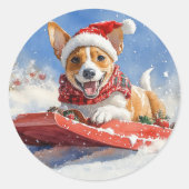 Basenji Dog in Sledge Lass es Schnee Weihnachten Runder Aufkleber (Vorderseite)