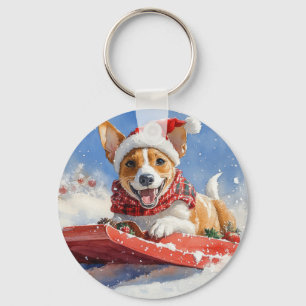 Basenji Dog in Sledge Lass es Schnee Weihnachten Schlüsselanhänger