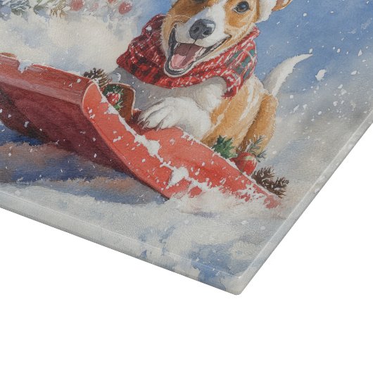 Basenji Dog in Sledge Lass es Schnee Weihnachten Schneidebrett (Ecke)