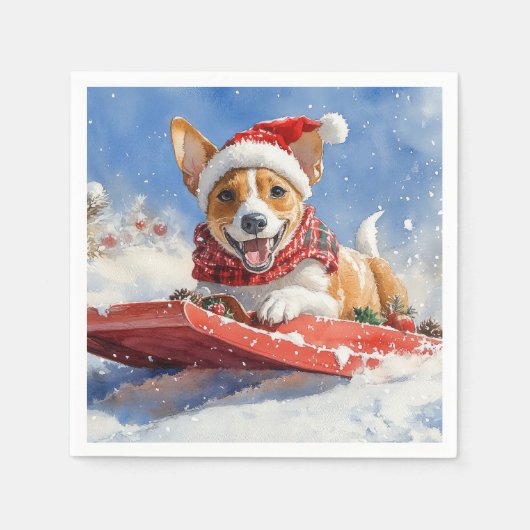 Basenji Dog in Sledge Lass es Schnee Weihnachten Serviette (Vorderseite)